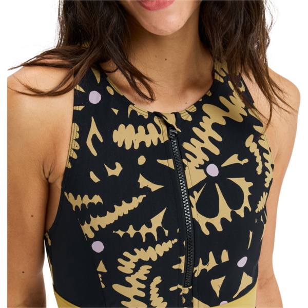 2025 Roxy Womens Active High Perf One Piece Swimsuit ERJX103772 - Anthracite Big Flowers